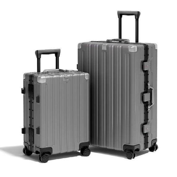 Luggage Sets 2 Pieces Aluminum Frame Carry On Luggage with Wheels PC ABS Hardside Zipperless with TSA Lock 20 28 inch Gray