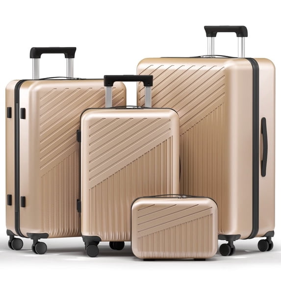 Luggage Sets 4 Piece Carry on Luggage with Spinner Wheels Hardshell Durable Suitcase with TSA Lock 14 20 24 28 inch Champagne