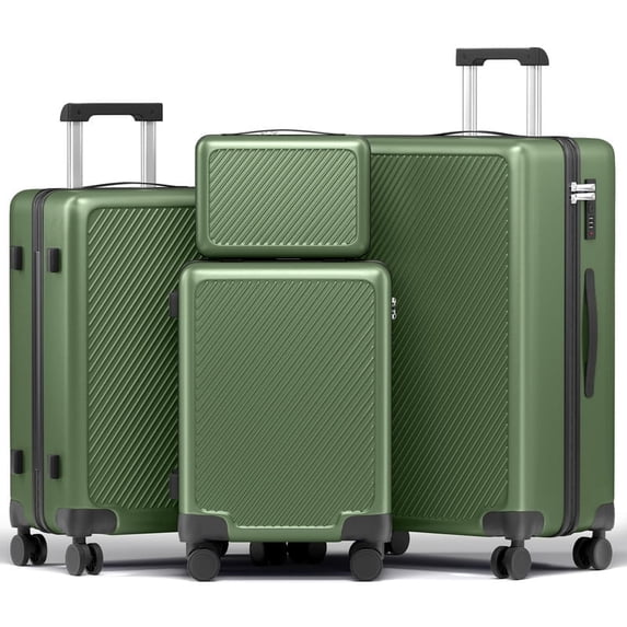 Luggage Sets 4 Piece Carry on Luggage with Spinner Wheels Hardshell Durable Suitcase with TSA Lock 14 20 24 28 inch Green