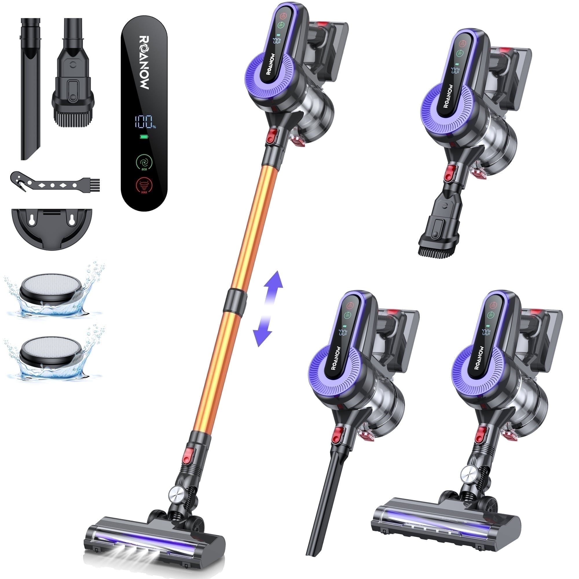 Roanow Cordless Vacuum Cleaner, 38KPA/55Min, Lightweight Stick Vacuum Cleaner for Home Hardwood Floor, Carpet and Pet Hair