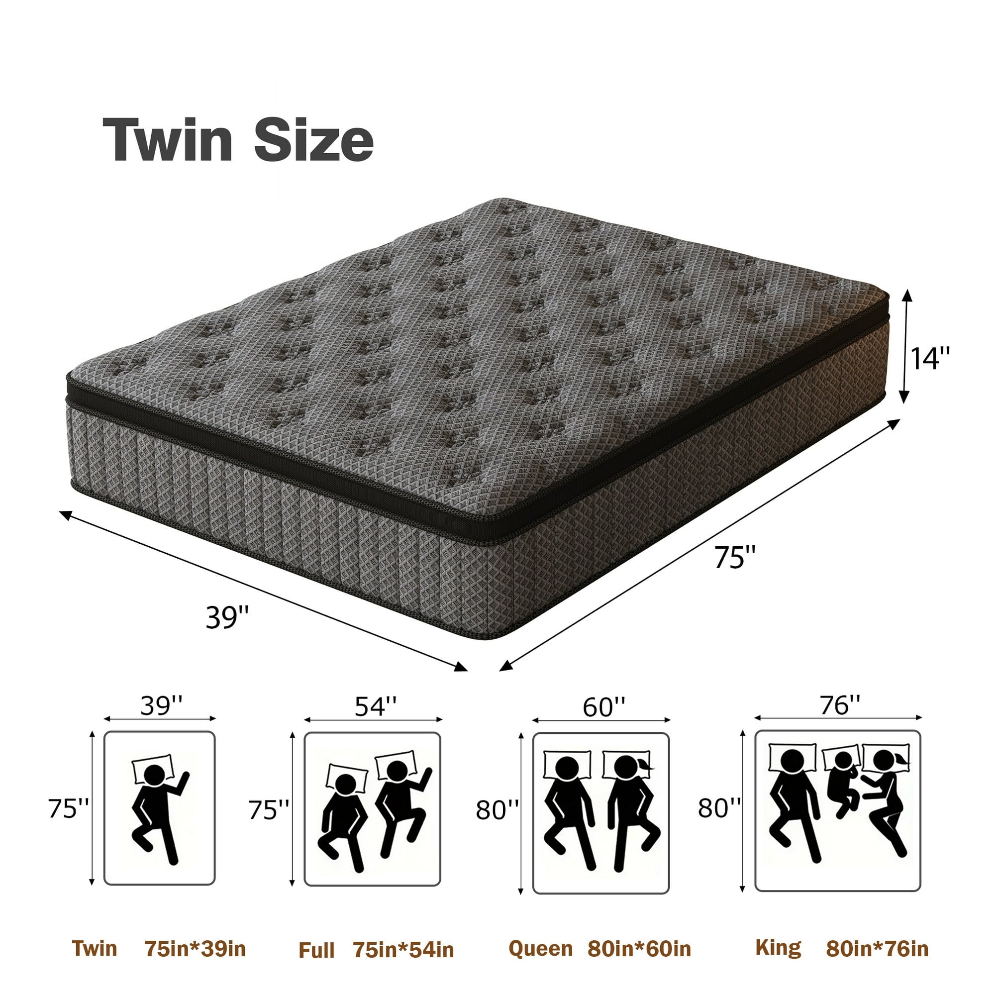 HIKOS 14 inch Twin Mattress in a Box, Cooling Gel Memory Foam Hybrid Mattress with Individually Wrapped Pocket Coils, Medium Firm Twin Size Mattress, Pressure Relief for Adult