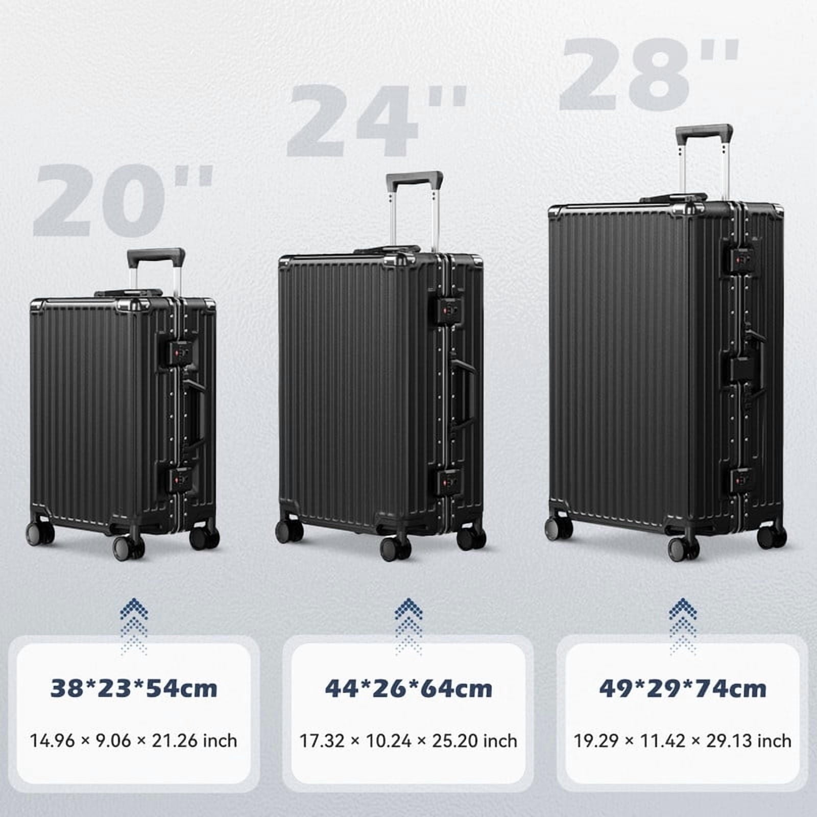 Luggage Aluminium Frame PC ABS Hardshell Suitcase with Spinner Wheels TSA Lock Zipperless Luggage 28 inch Black