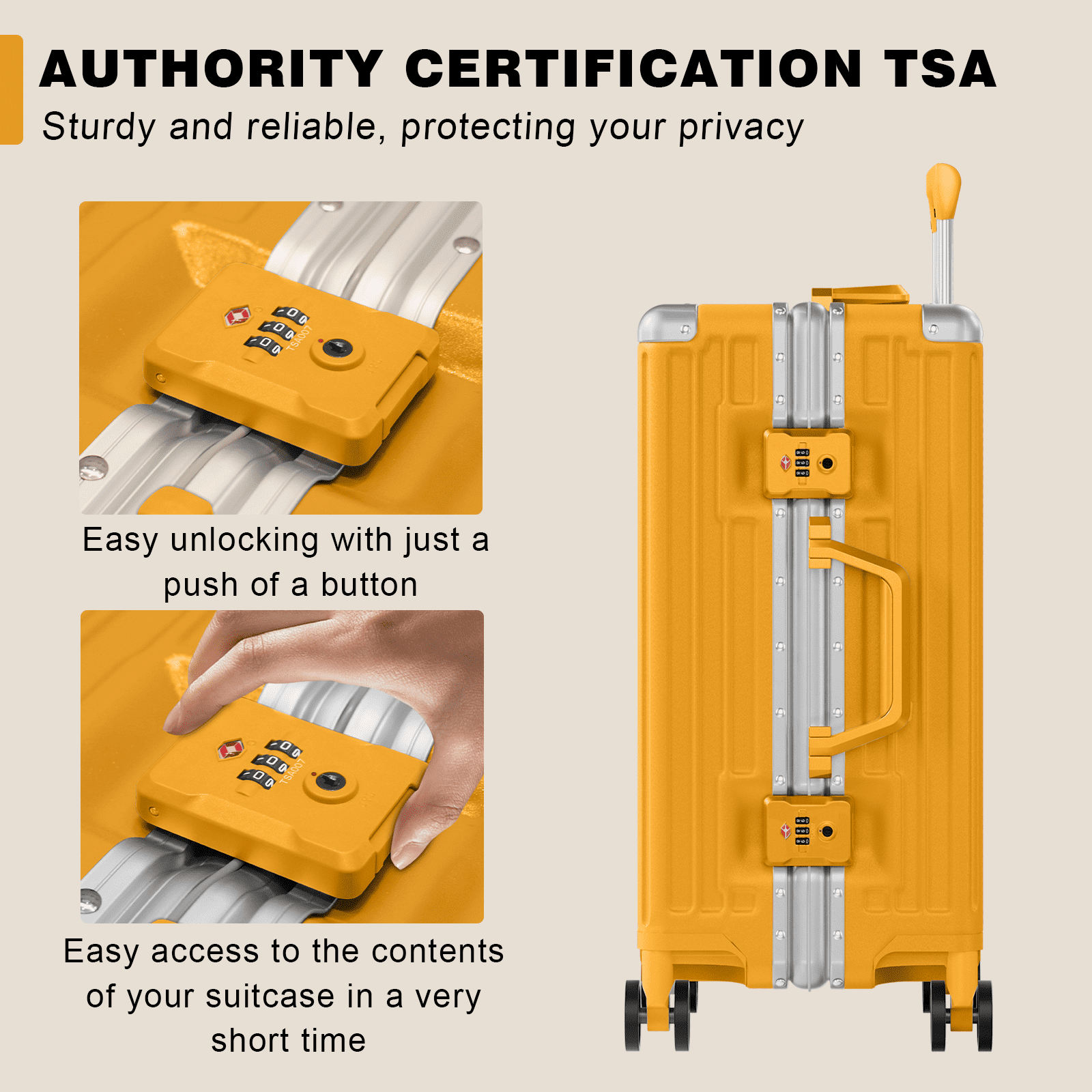 Luggage Aluminium Frame PC ABS Hardshell Suitcase with Spinner Wheels TSA Lock Zipperless Luggage 28 inch Orange