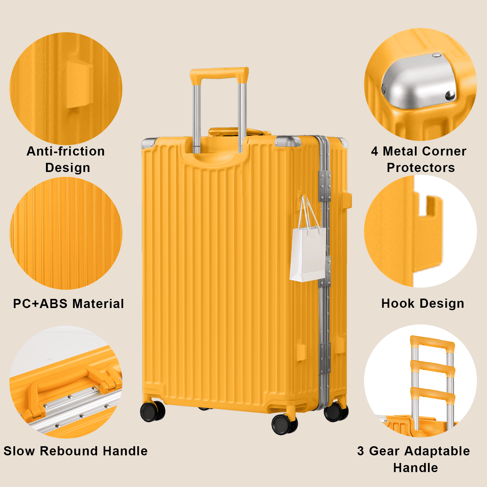 Luggage Aluminium Frame PC ABS Hardshell Suitcase with Spinner Wheels TSA Lock Zipperless Luggage 28 inch Orange
