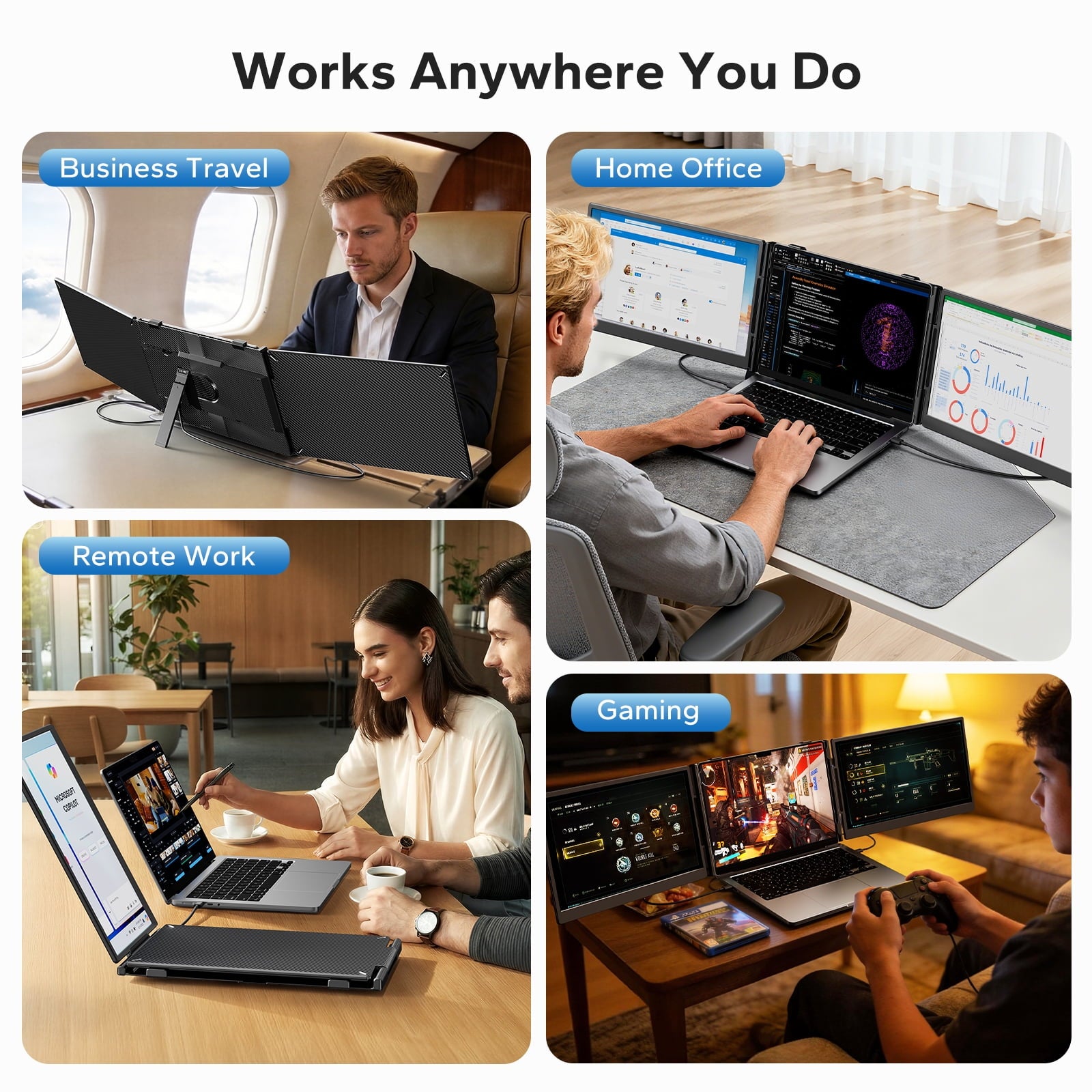 Laptop Screen Extender Dual Monitor, 14" FHD 1080P IPS Portable Monitor for Laptop, Triple Screen Setup, USB-C & HDMI Compatible, Plug & Play, Fits 13"-17.3" Laptops, Travel Laptop Monitor Extender
