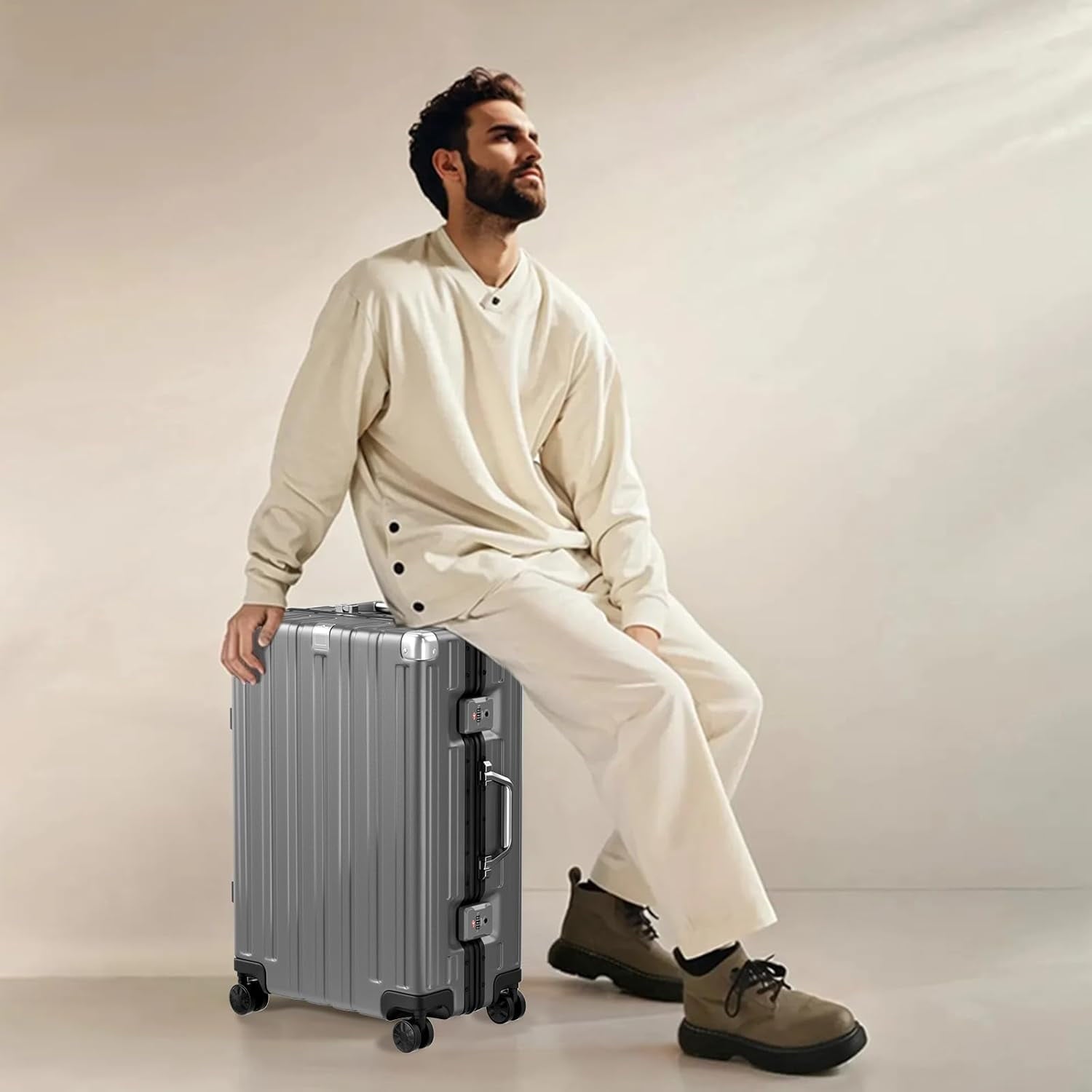 Luggage Sets 2 Pieces Aluminum Frame Carry On Luggage with Wheels PC ABS Hardside Zipperless with TSA Lock 20 28 inch Gray