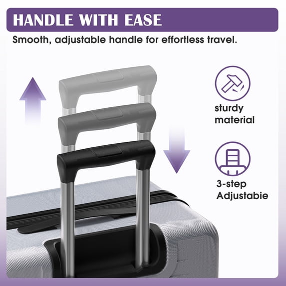 Luggage Sets 3 Piece Carry on Luggage with Spinner Wheels Hardshell Durable Suitcase with TSA Lock 20 24 28 inch Silver