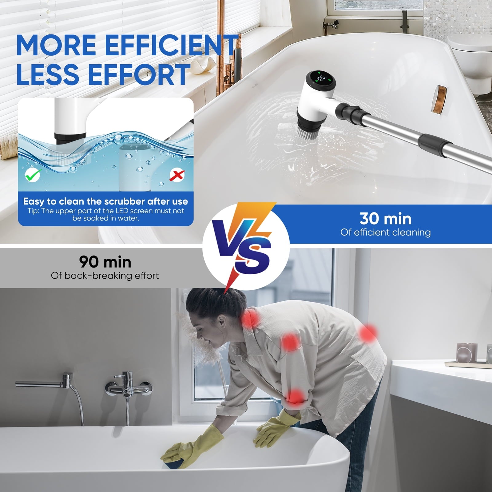 Purevigil Electric Spin Scrub - Cordless Bathroom Shower Scrubber with 7 Replaceable Brush Heads, 2 Speeds