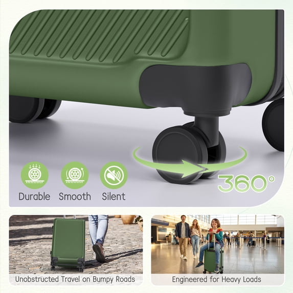 Luggage Sets 4 Piece Carry on Luggage with Spinner Wheels Hardshell Durable Suitcase with TSA Lock 14 20 24 28 inch Green
