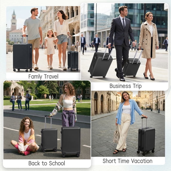 Luggage Sets 4 Piece Carry on Luggage with Spinner Wheels Hardshell Durable Suitcase with TSA Lock 14 20 24 28 inch Black