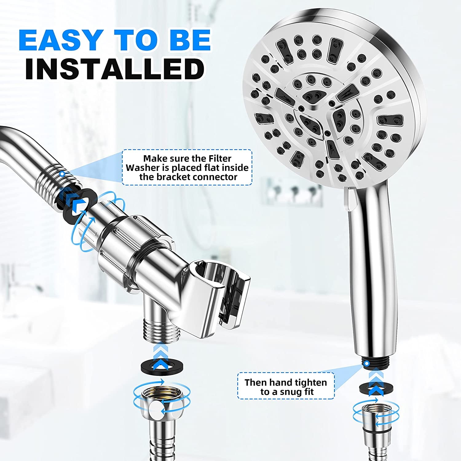MUZPU 10-Mode High Pressure Shower Head with Power Wash, US Patent Design, 59 inch Stainless Steel Hose and Adjustable Brass Bracket, All Chrome Finish,Bathroom Cleaner Kit