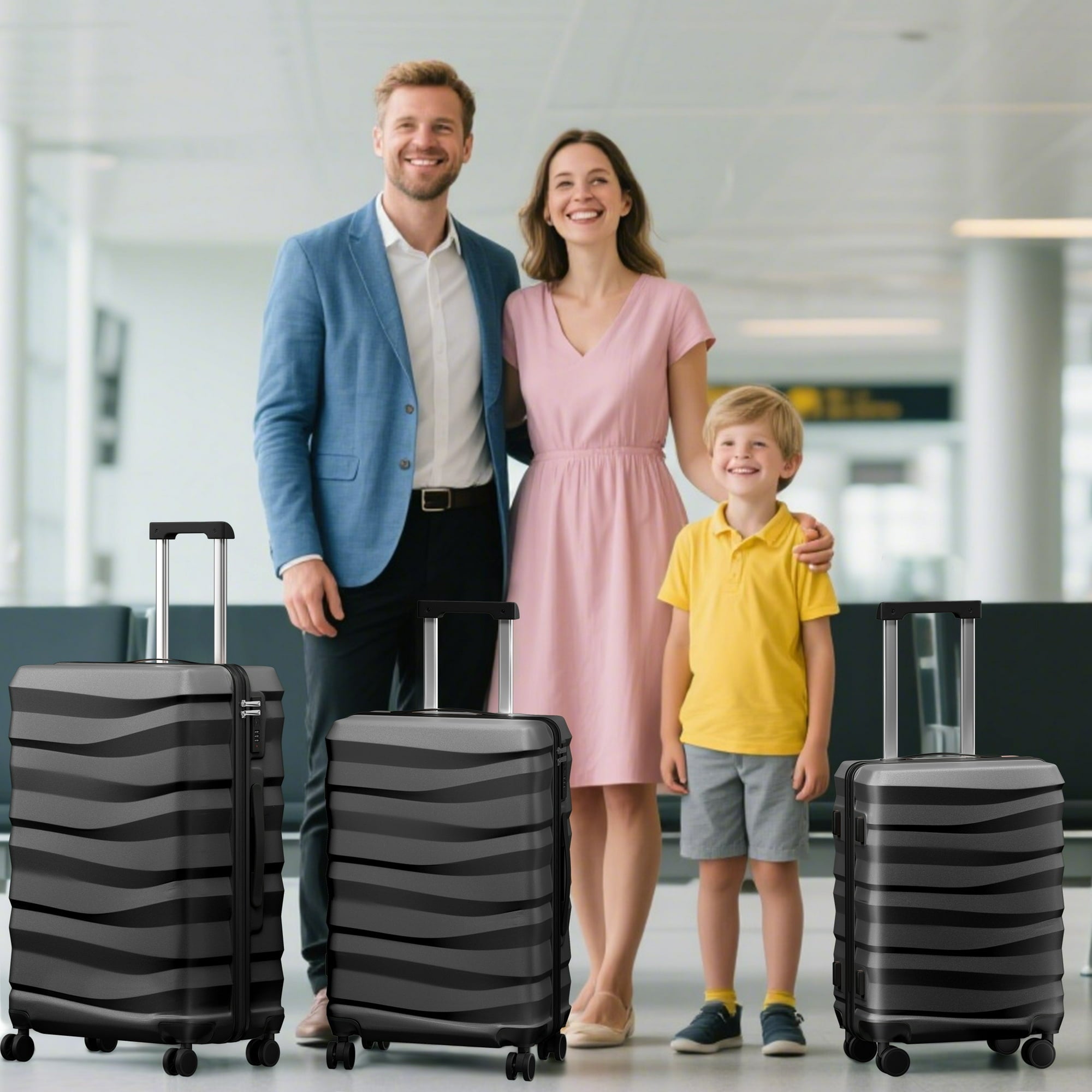 Luggage Sets 3 Piece Lightweight Luggage with Spinner Wheels ABS Travel Suitcase with TSA Lock 20 24 28 inch Carry on Luggage Black