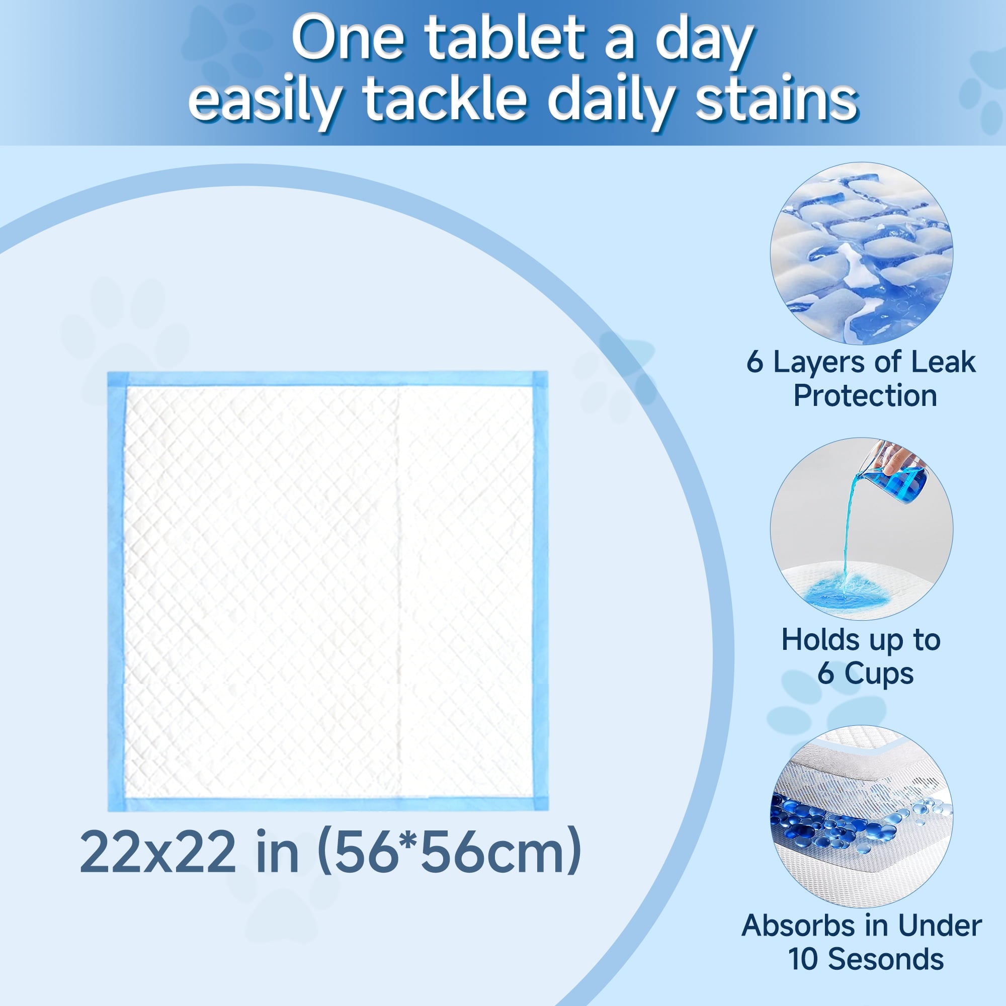 Woonono Puppy Pads Training Pads,Super Absorbent,L,22"X 22",100 Count Disposable Dog Pee Pads