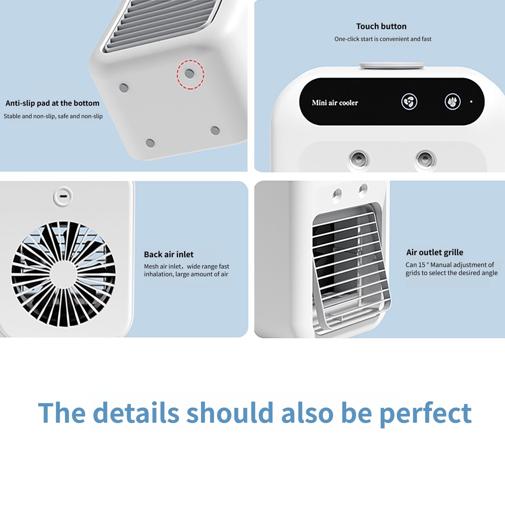 Portable Cooling Fan,USB-C Rechargeable | 25dB Quiet, 3 Speeds & Mist Modes for Home Office Desk, Bedroom, Camping
