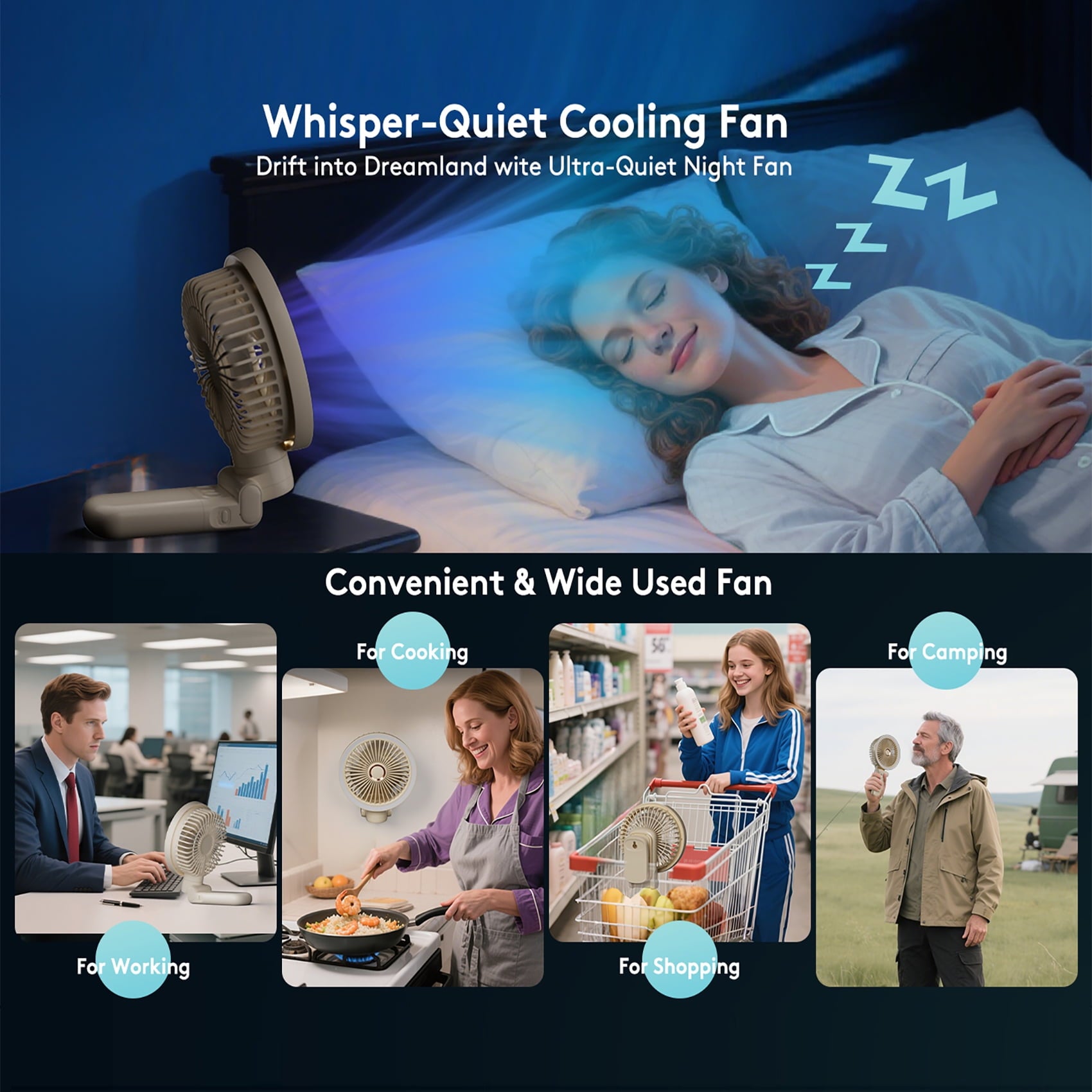 New 9000mAh 4-Speed Oscillating LED Desk Fan,Portable Stroller Fan/Foldable Hanging Clip Fans,Handheld Fans,Personal Rechargeable Small Fan for Home Travel Camping,11inch,Beige