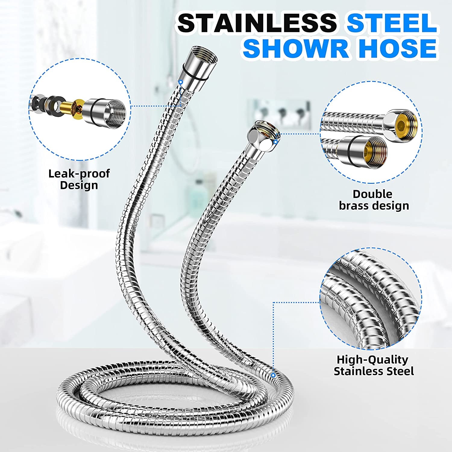MUZPU 10-Mode High Pressure Shower Head with Power Wash, US Patent Design, 59 inch Stainless Steel Hose and Adjustable Brass Bracket, All Chrome Finish,Bathroom Cleaner Kit