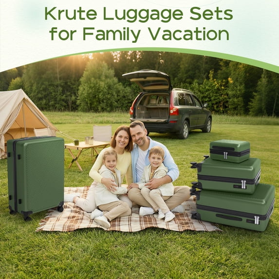 Luggage Sets 4 Piece Carry on Luggage with Spinner Wheels Hardshell Durable Suitcase with TSA Lock 14 20 24 28 inch Green