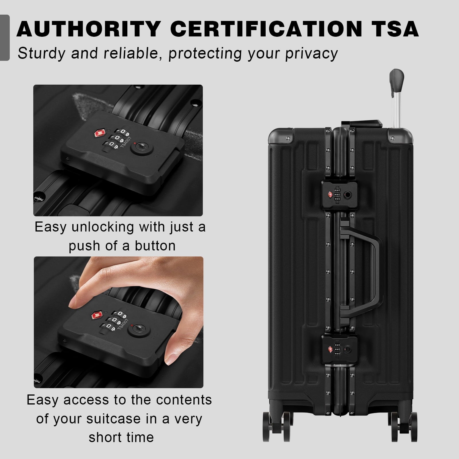 Luggage Sets 2 Piece Hard Shell PC ABS Aluminium Frame Suitcase with Spinner Wheels TSA Lock Zipperless 20 28 inch Black