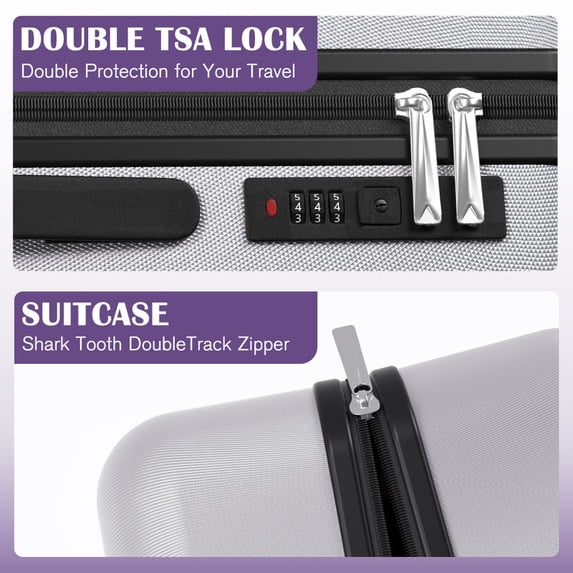 Luggage Sets 3 Piece Carry on Luggage with Spinner Wheels Hardshell Durable Suitcase with TSA Lock 20 24 28 inch Silver