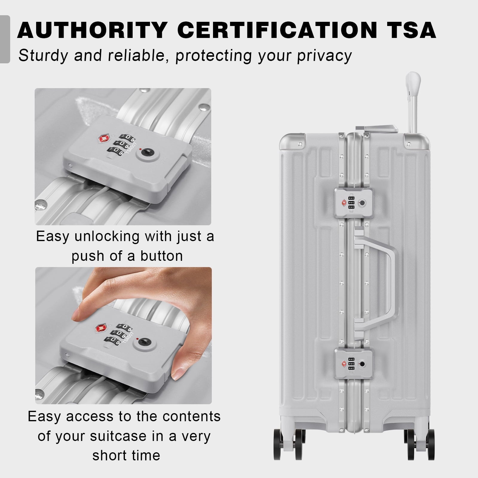 Luggage Sets 2 Piece Hard Shell PC ABS Aluminium Frame Suitcase with Spinner Wheels TSA Lock Zipperless 20 28 inch Silver