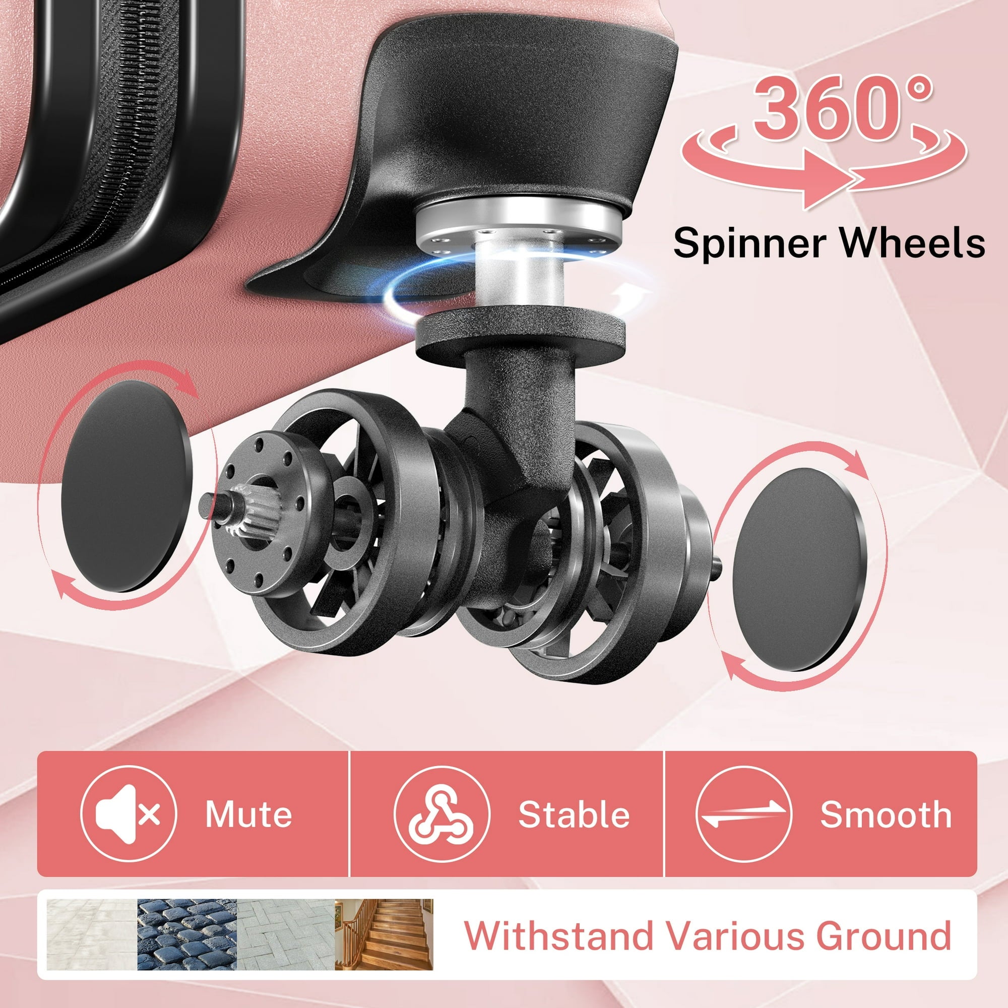 Luggage Sets 3 Piece Lightweight Luggage with Spinner Wheels ABS Travel Suitcase with TSA Lock 20 24 28 inch Carry on Luggage RoseGold