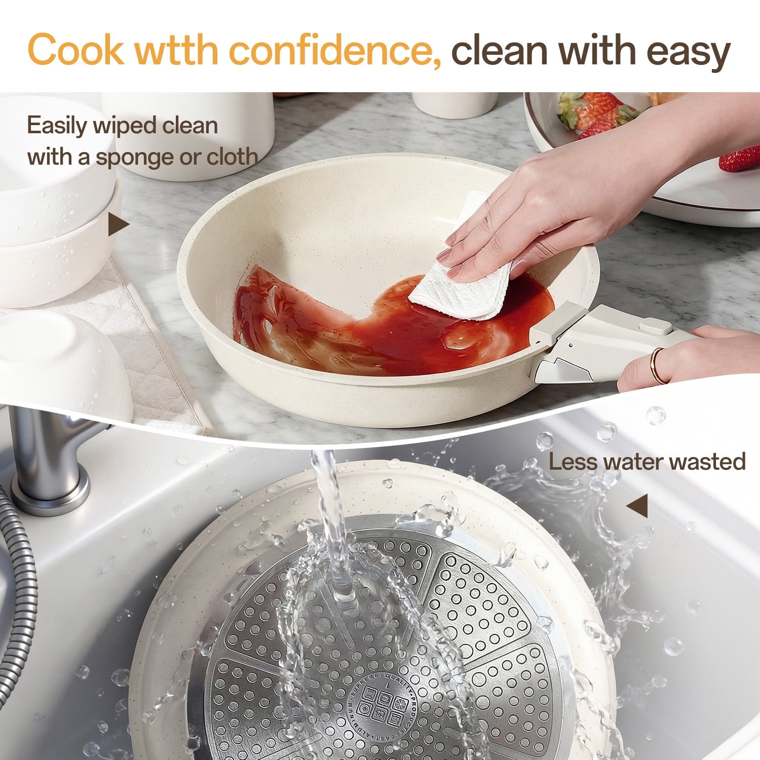 NULAS 21 Piece Pots and Pans Set Non Stick, Stackable RV Kitchen Cooking Set , Cookware Set with Detachable Handle, Dishwasher Safe, Oven Safe, Cream White