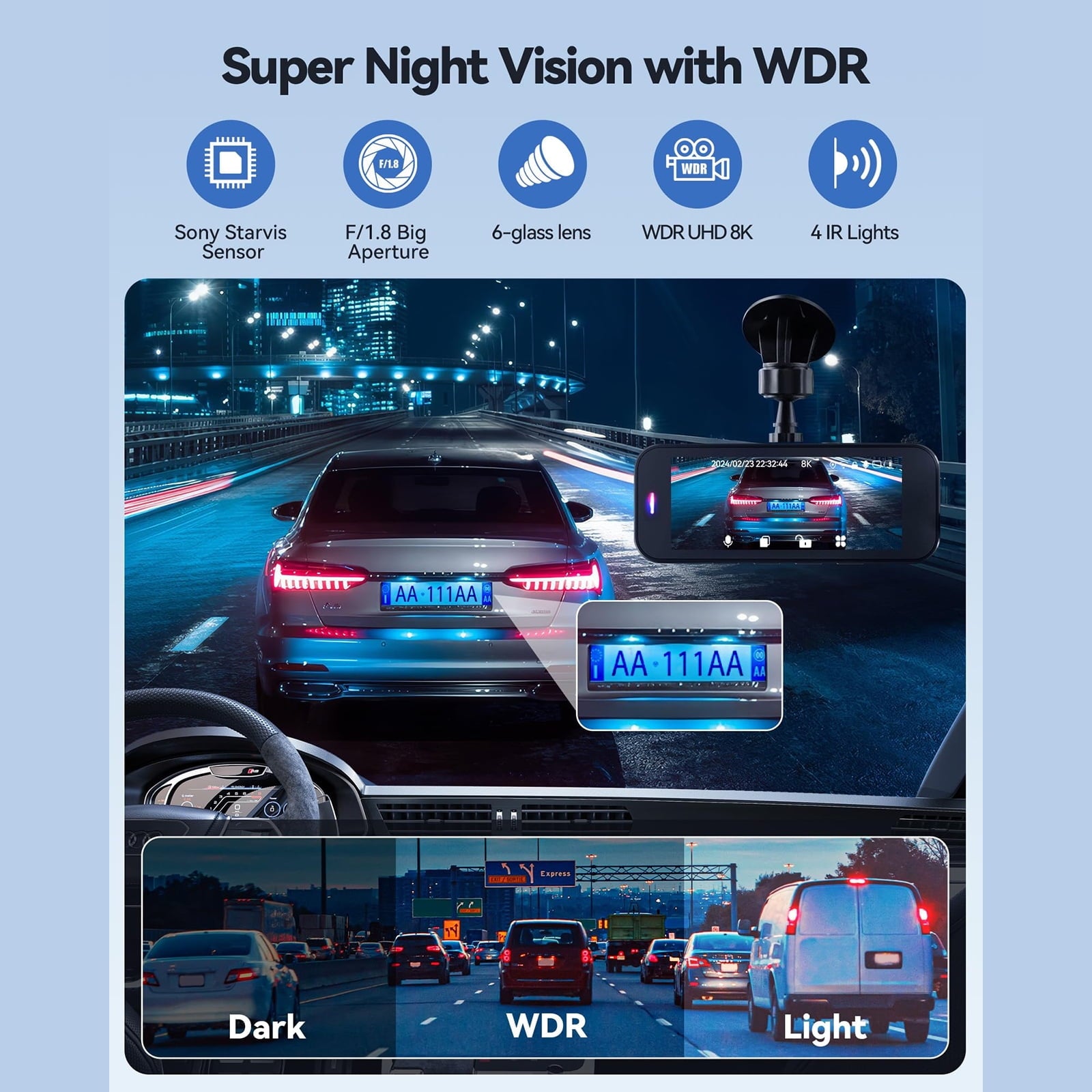 Dash Cam,Gazsocy 8K HD Car Dash Camera with Front and Rear Recording, Built-in Wi-Fi & GPS, Enhanced Night Vision,32 GB