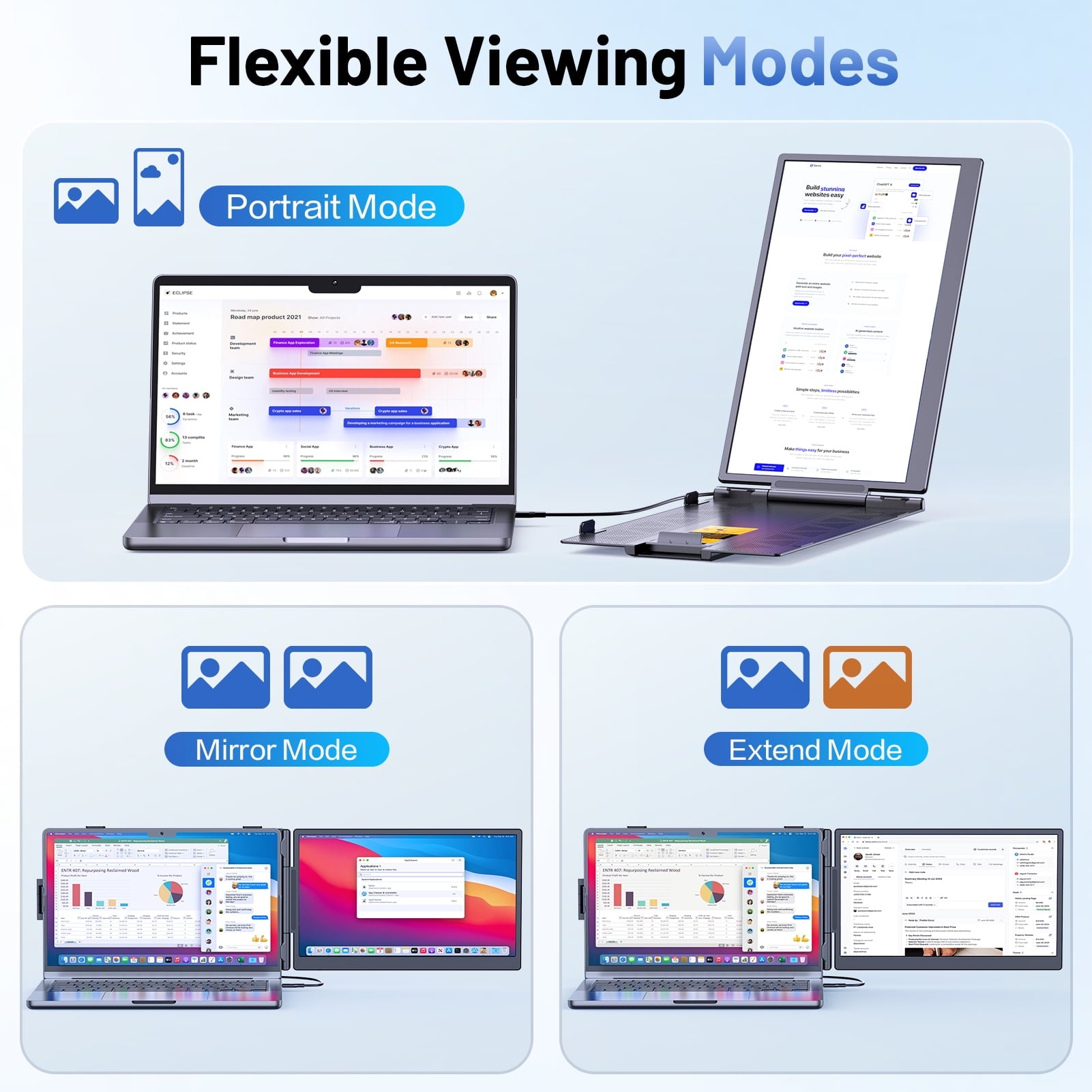 Laptop Screen Extender, 14" FHD 1080P IPS Portable Dual Monitor for Laptop, USB-C/HDMI Compatible, Plug & Play, Lightweight 1.87lb, for 13-17.3” Windows Mac Chromebook