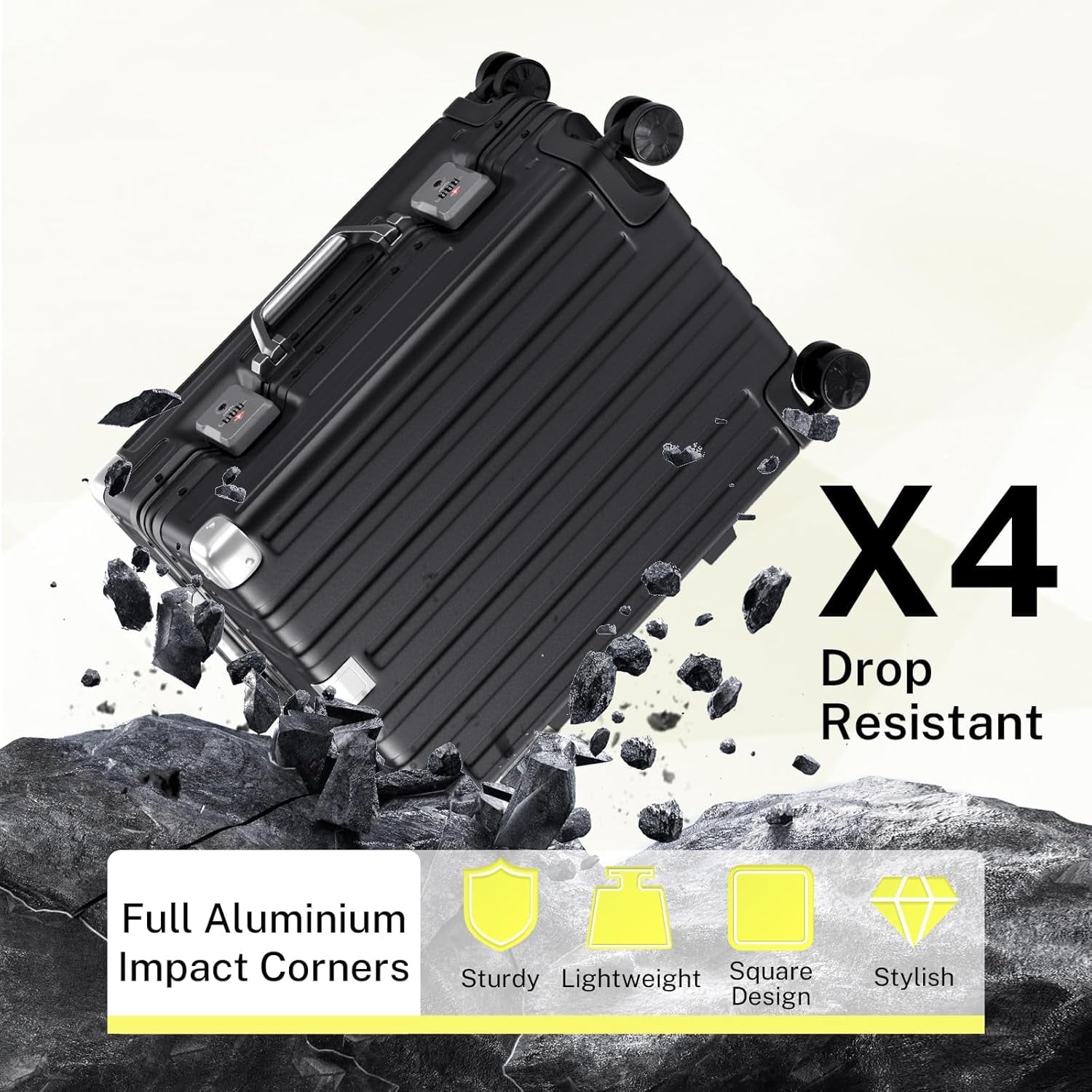 Luggage Sets 2 Pieces Aluminum Frame Carry On Luggage with Wheels PC ABS Hardside Zipperless with TSA Lock 20 28 inch Black