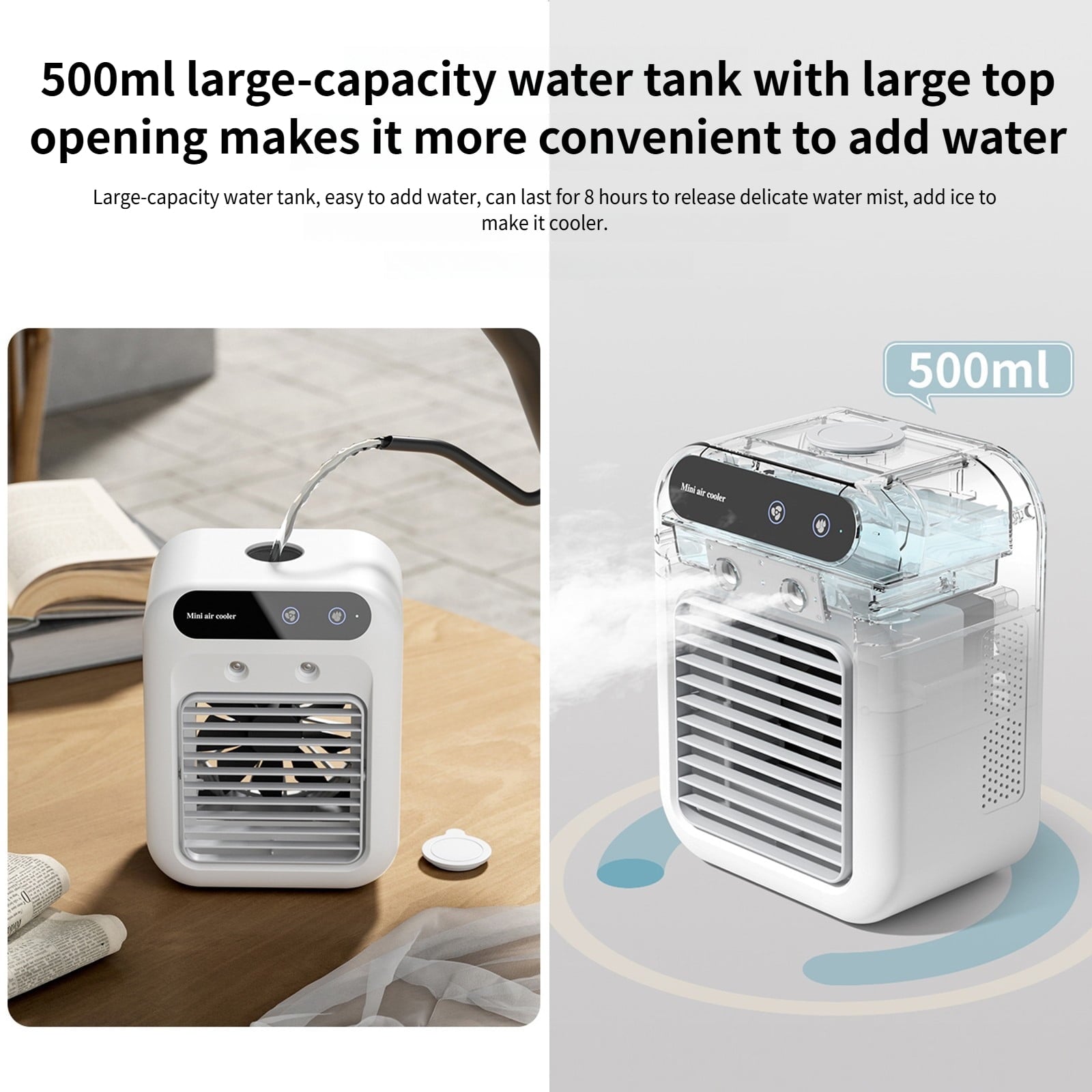 Portable Cooling Fan,USB-C Rechargeable | 25dB Quiet, 3 Speeds & Mist Modes for Home Office Desk, Bedroom, Camping