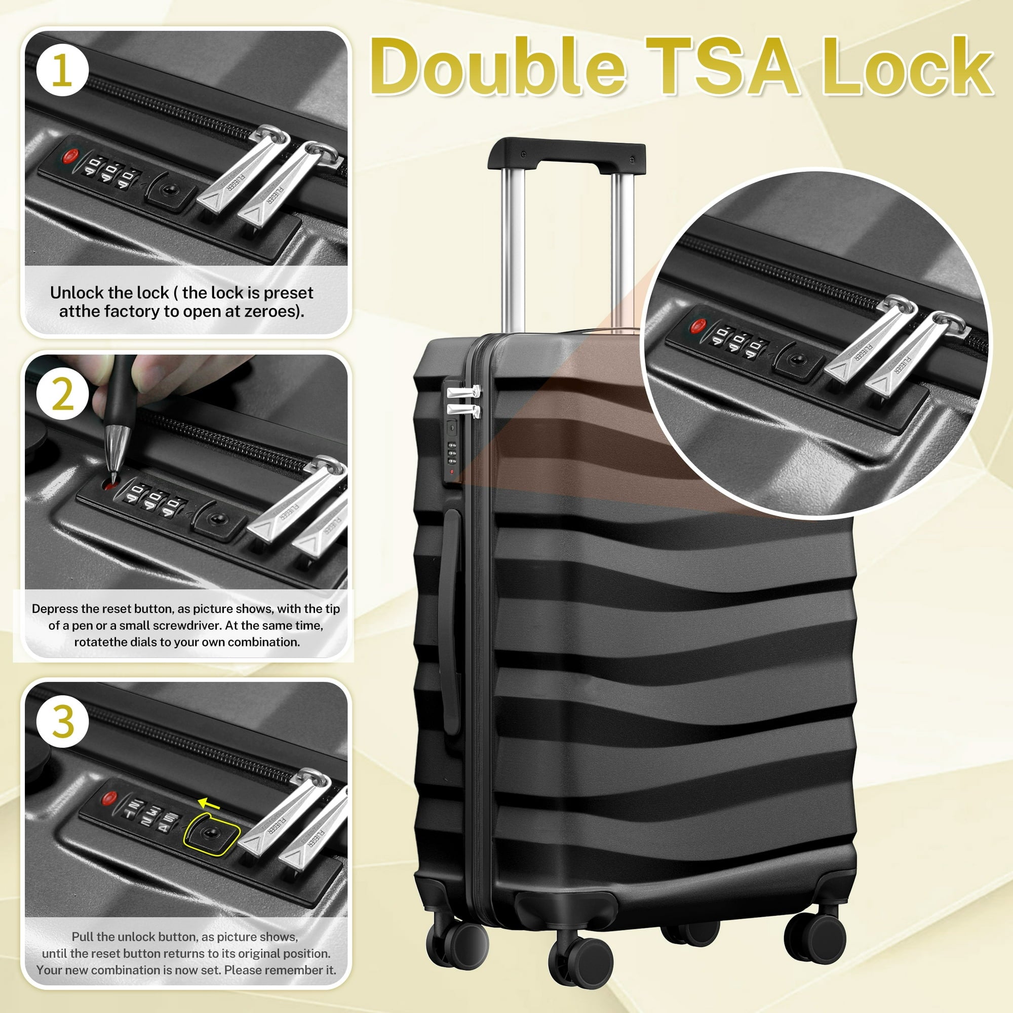 Luggage Sets 3 Piece Lightweight Luggage with Spinner Wheels ABS Travel Suitcase with TSA Lock 20 24 28 inch Carry on Luggage Black