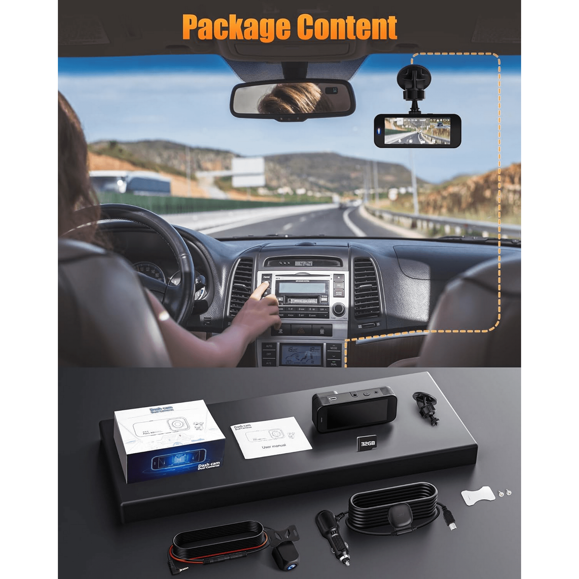 Dash Cam,Gazsocy 8K HD Car Dash Camera with Front and Rear Recording, Built-in Wi-Fi & GPS, Enhanced Night Vision,32 GB